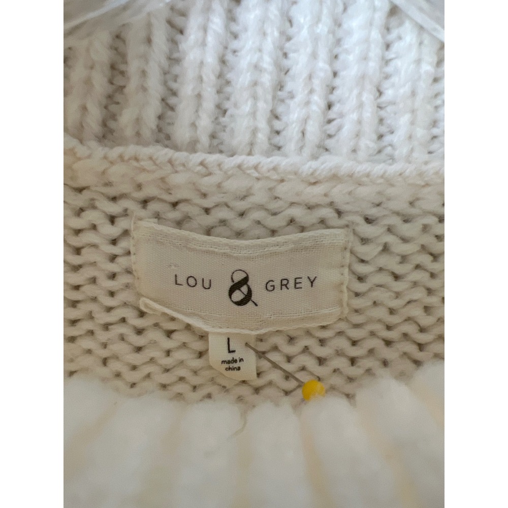 Lou & Grey Sweater Womens Large Cream Alpaca Blend Bobble Mock Neck Chunky Knit - Picture 2 of 8